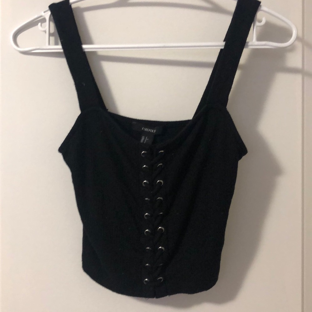 Black crop top with lace up detail down front
